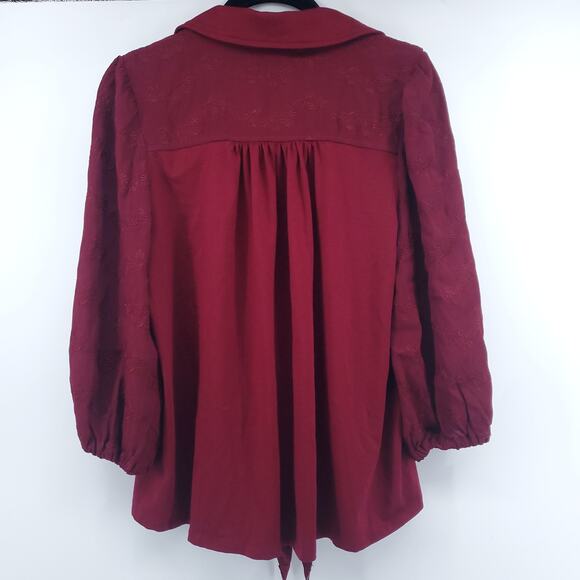 Vanessa Virginia Lenora Vintage Inspired Boho Floral Embroidered Tie Front Top S - Picture 12 of 16